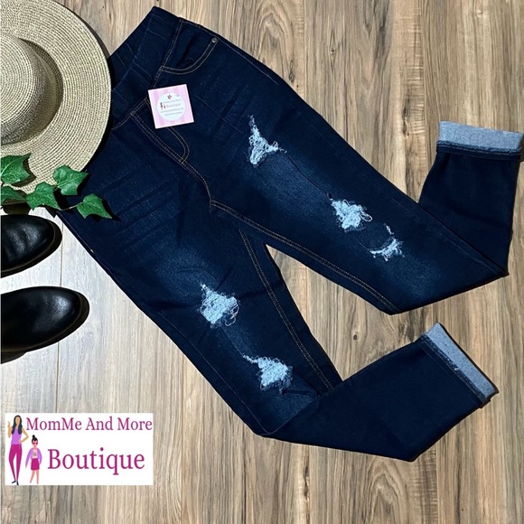 Small NEW Womens JVINI Designer Distressed Ripped Jean Jeggings, Dark Wash - Picture 2 of 11